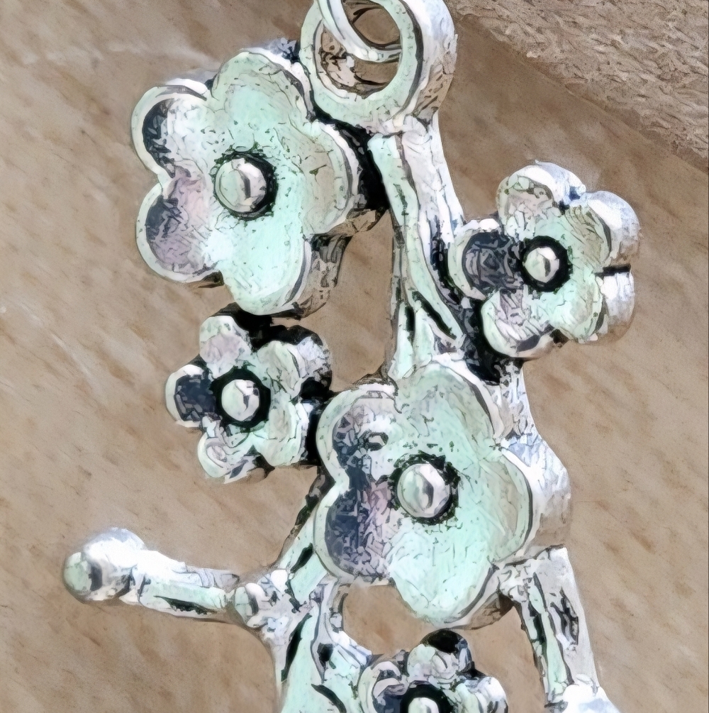 Handmade Dangle Silver Flower Earrings - Picture 2 of 4
